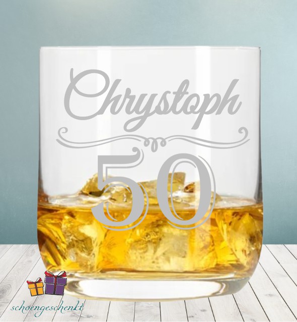 Whiskyglas mit Name und Geburtszahl