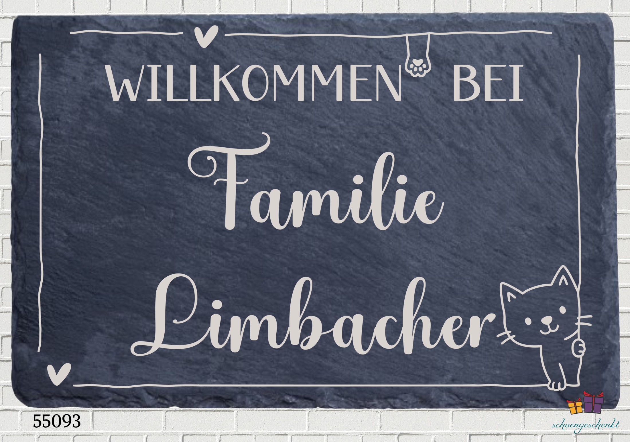Schieferplatte Willkommen bei Familie Hoffmann 😺 30×20 cm