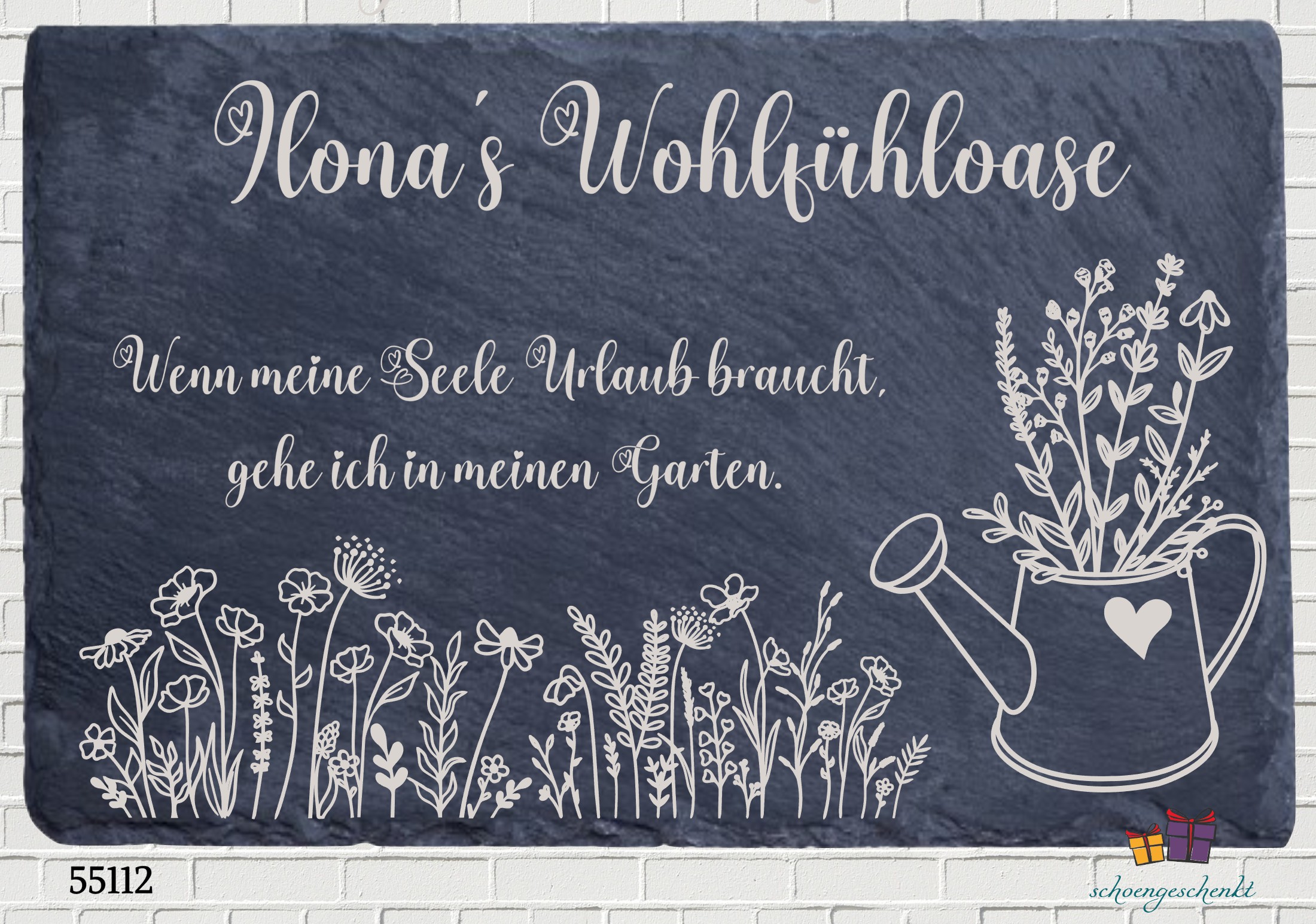 Schieferplatte Wohlfühloase 🌸 30×20 cm