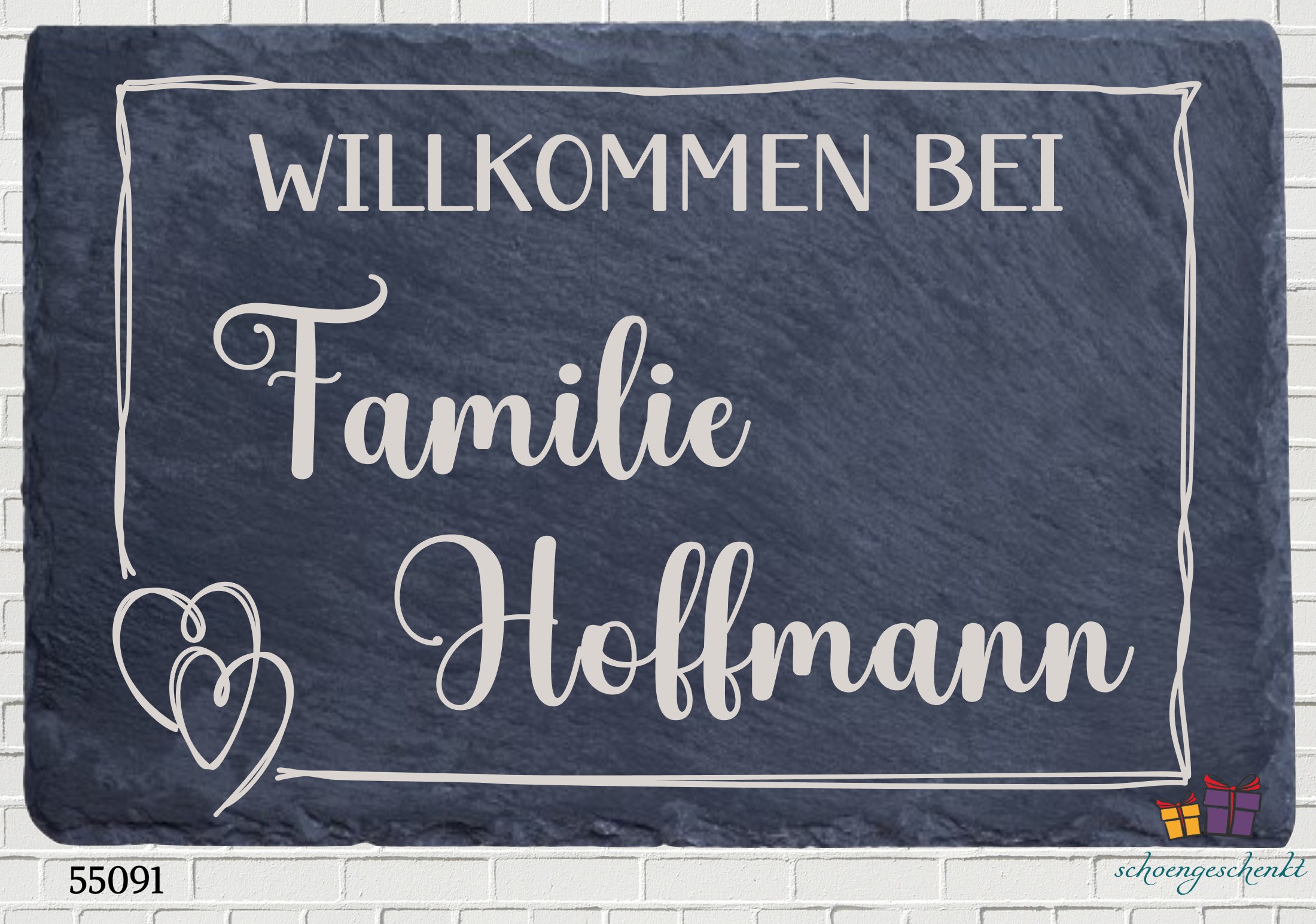Schieferplatte Willkommen bei Familie Hoffmann 🏡 30×20 cm