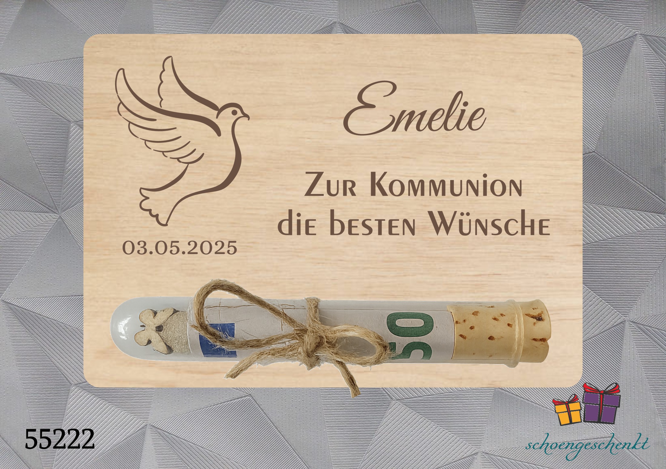 Zur Kommunion personalisiert 🕊️ Taube - Geldgeschenkkarte
