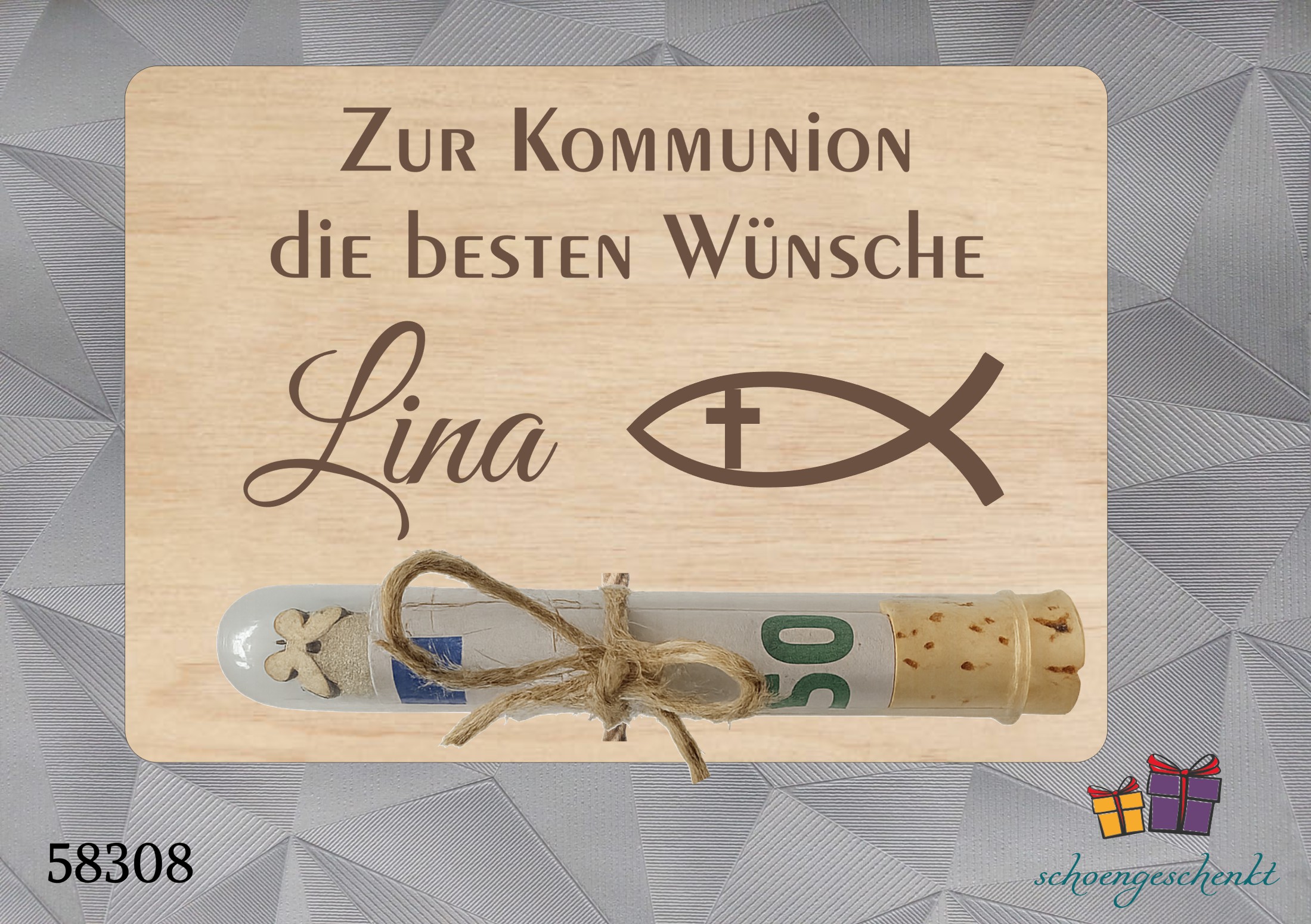 Zur Kommunion personalisiert 🐟 Fisch - Geldgeschenkkarte