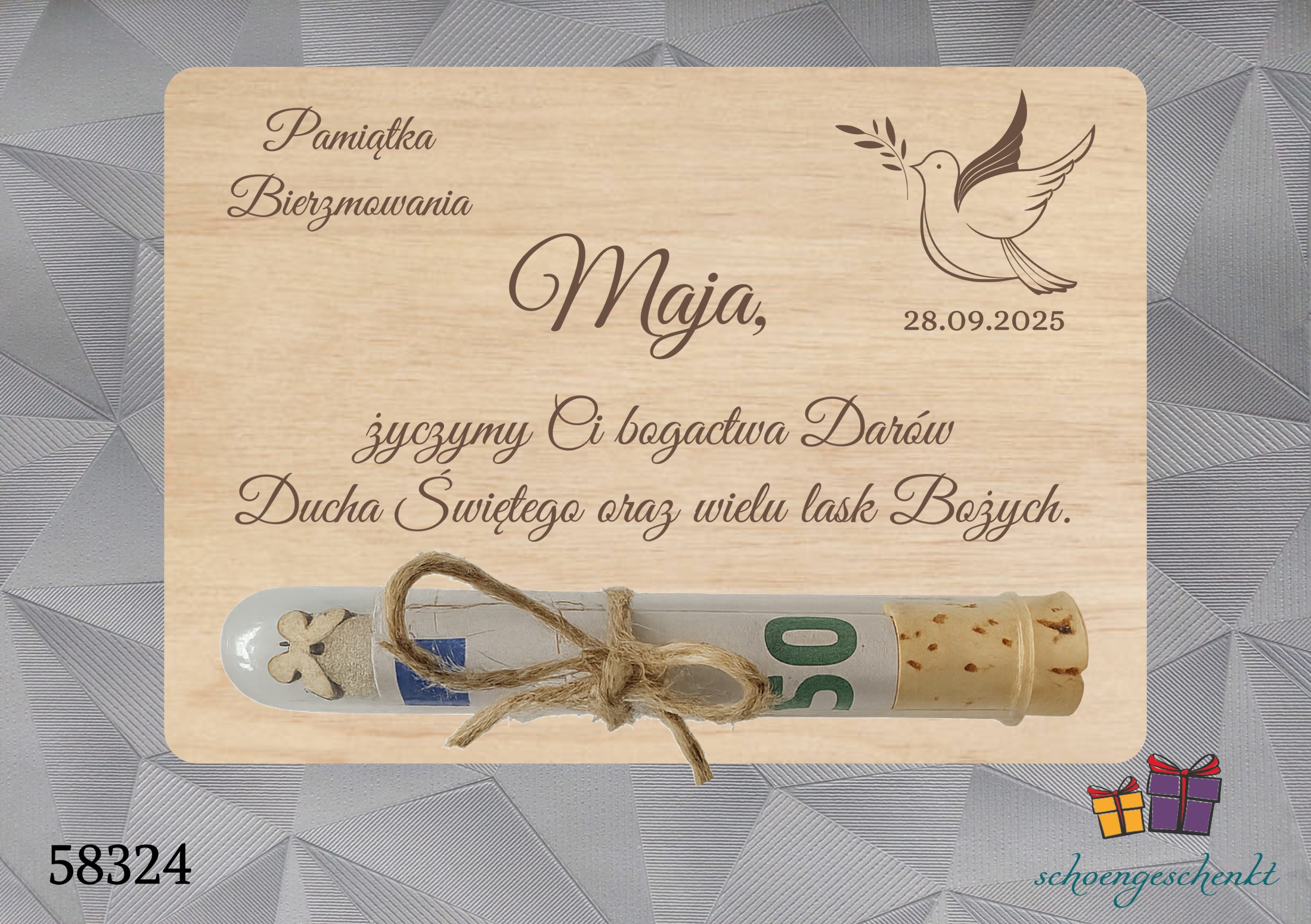 Pamiątka Bierzmowania personalisiert 🕊️ Taube - Geldgeschenkkarte