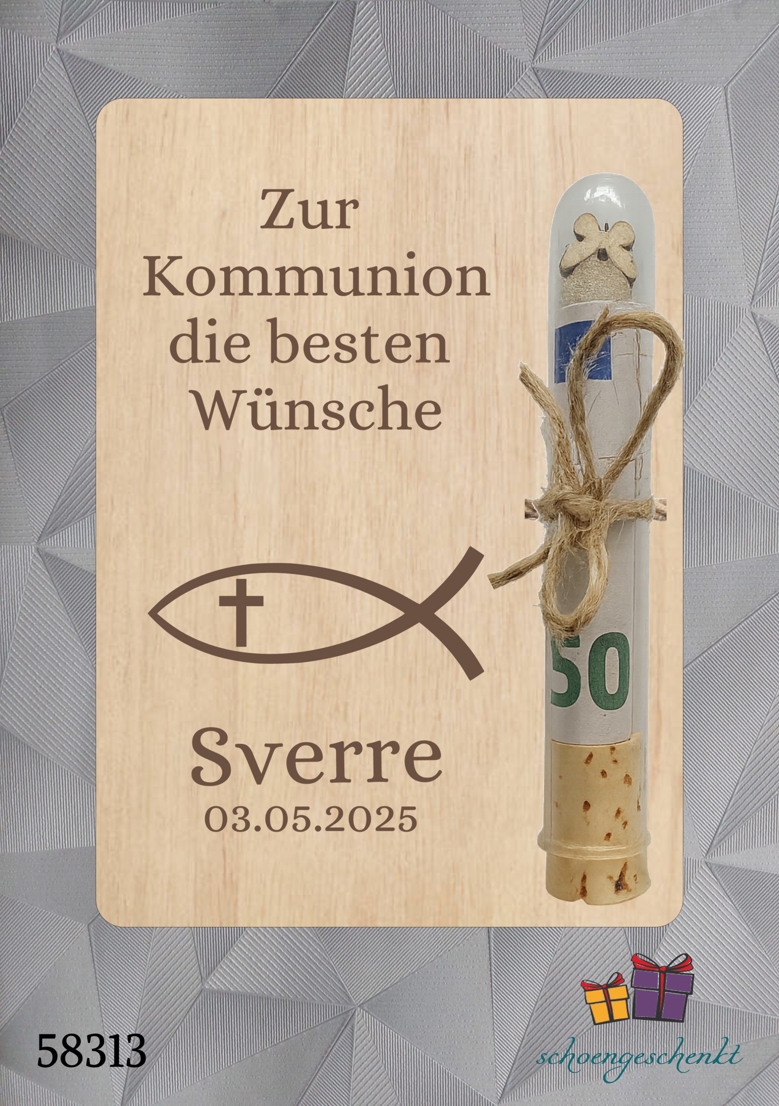 Zur Kommunion personalisiert 🐟 Fisch - Geldgeschenkkarte