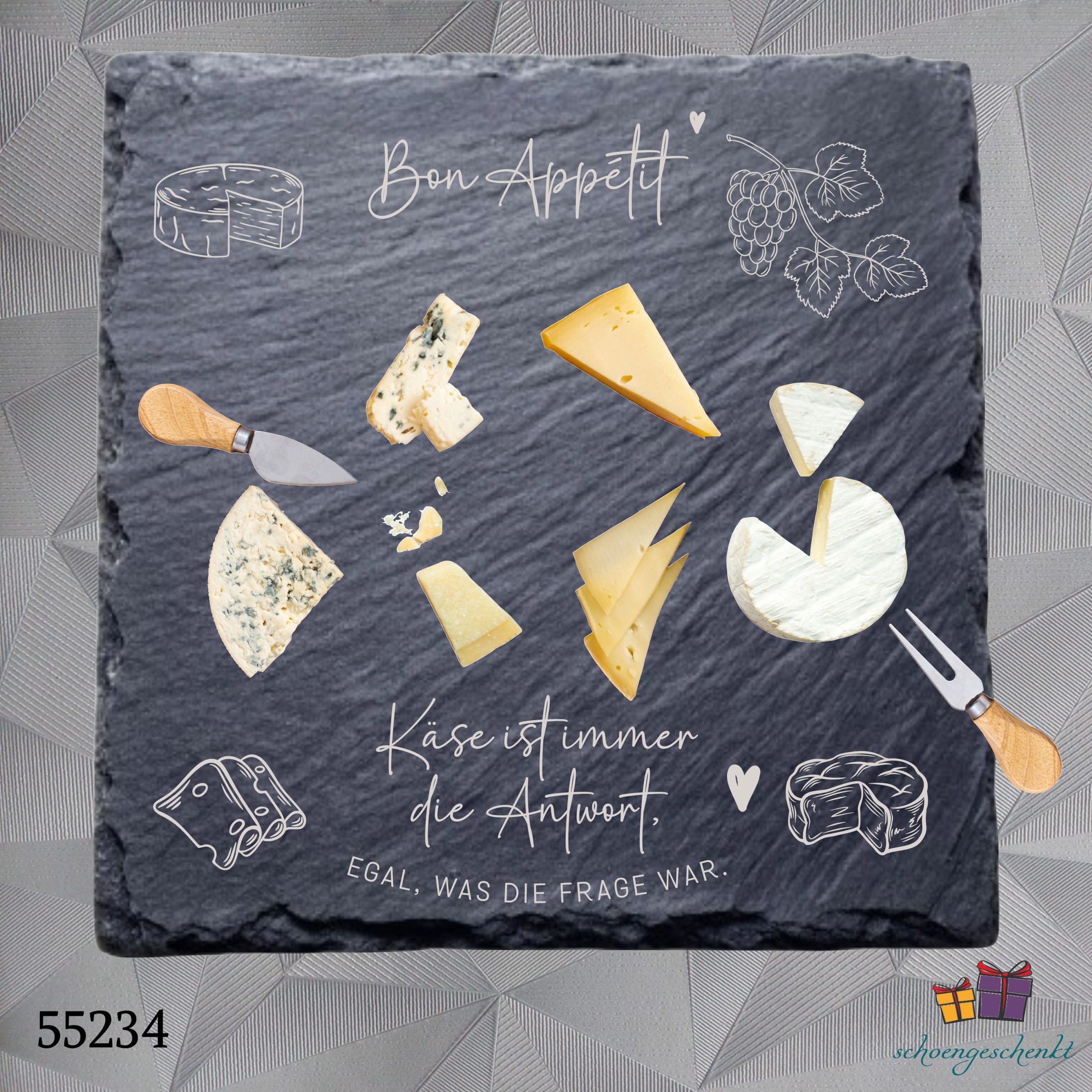 Schieferplatte „Bon Appétit“ 🧀  Für echte Käseliebhaber