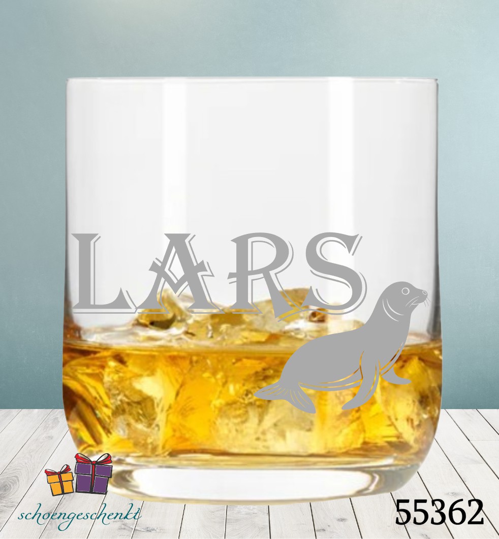 Glas mit Robben-Motiv