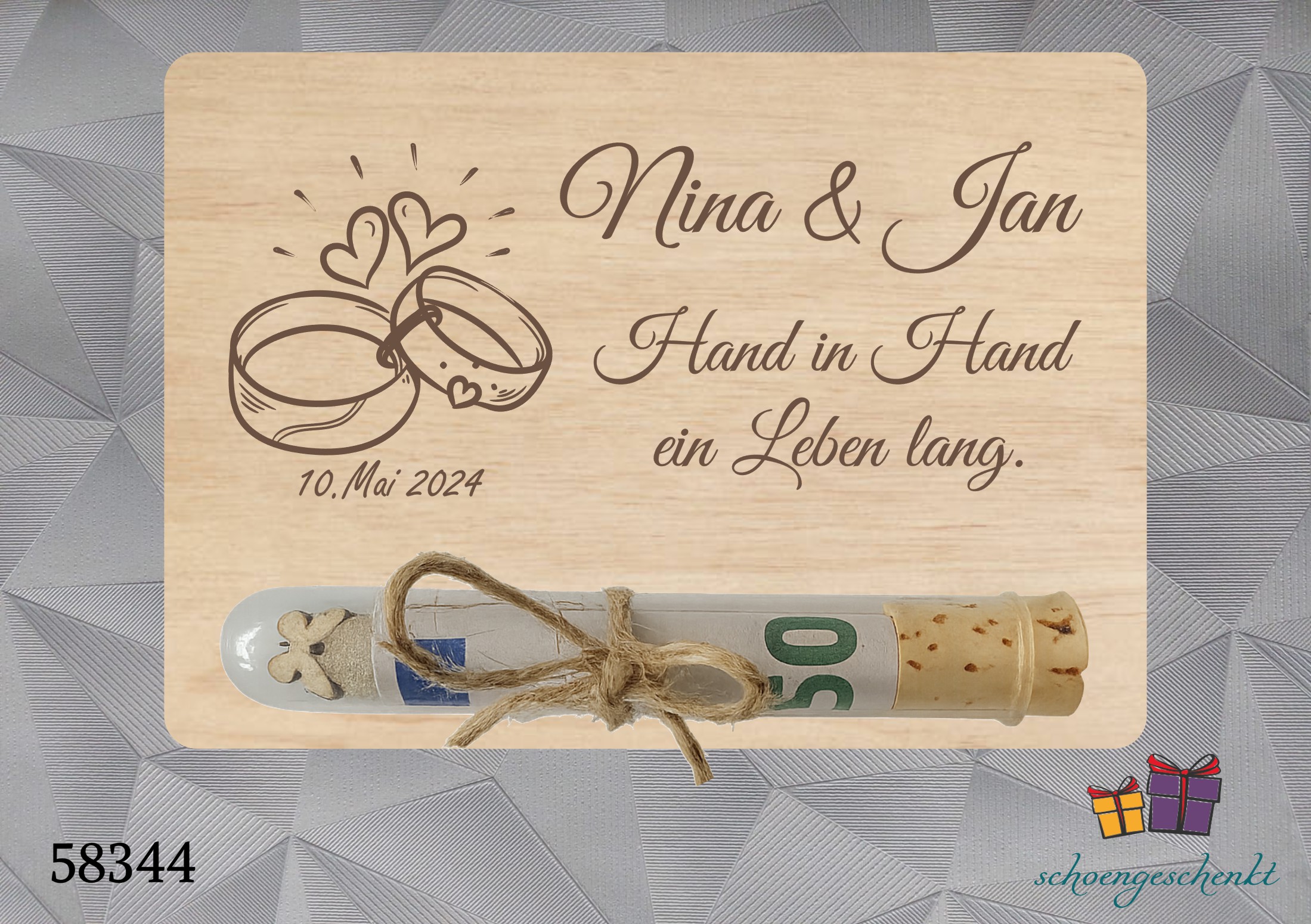 Hand in Hand ein Leben lang 💍 Geldgeschenkkarte Hochzeit personalisiert