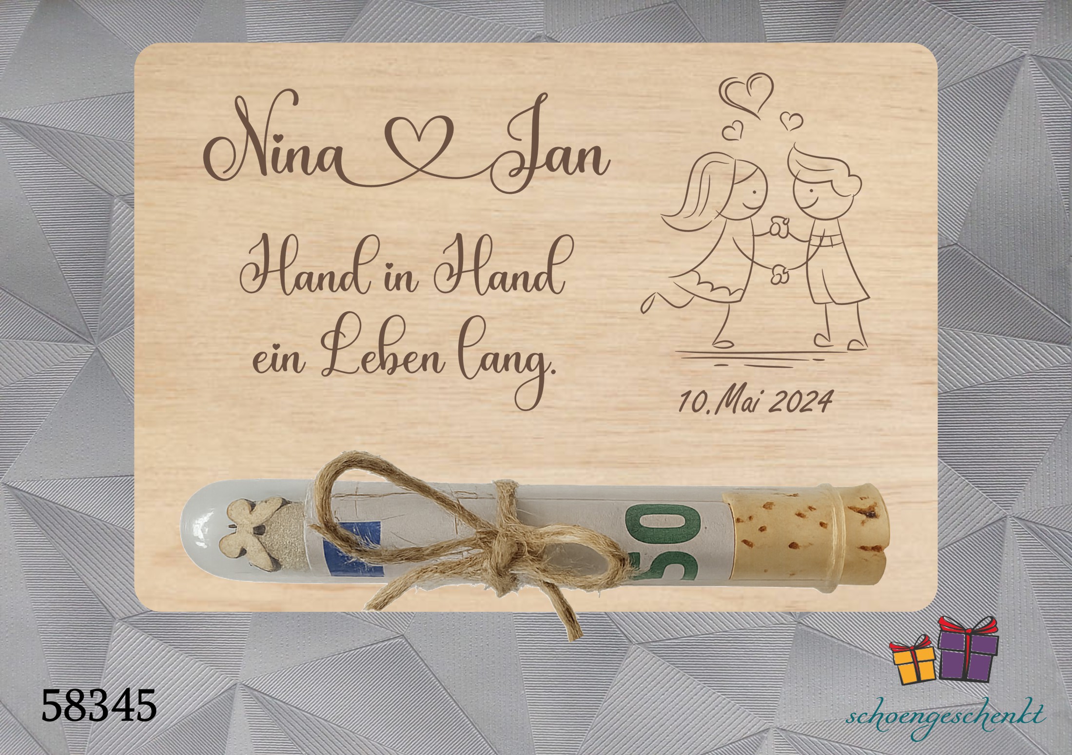 Hand in Hand ein Leben lang 💑 Geldgeschenkkarte Hochzeit personalisiert