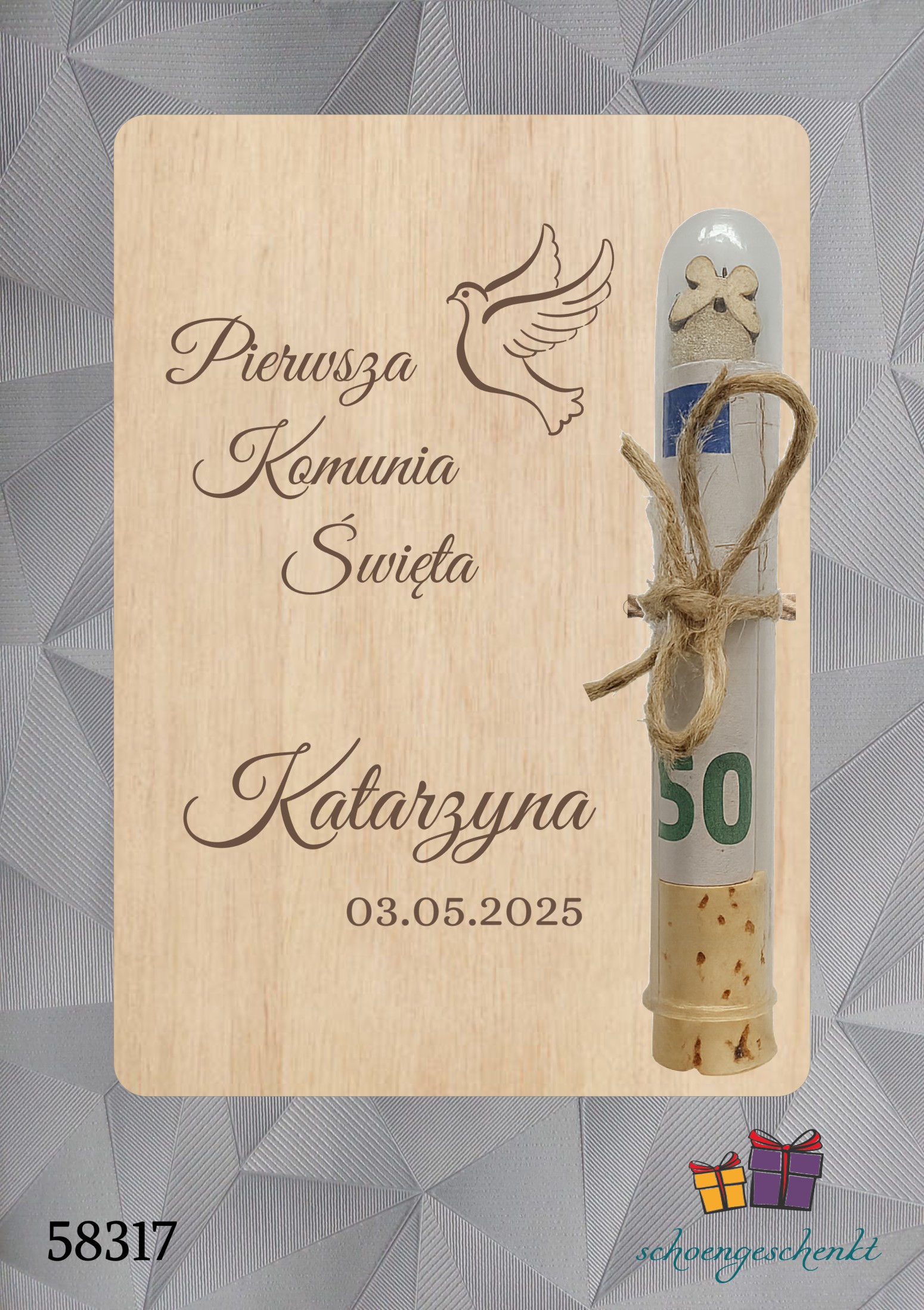 Pierwsza Komunia Święta personalisiert 🕊️ Friedenstaube  - Geldgeschenkkarte